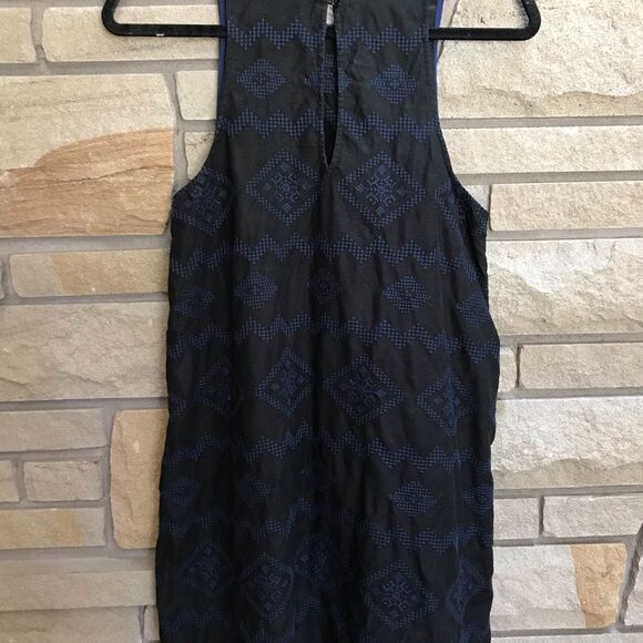 Aritzia Wilfred Trompette Embroidered Geometric Linen Sleeveless Dress Black XS - Picture 7 of 12